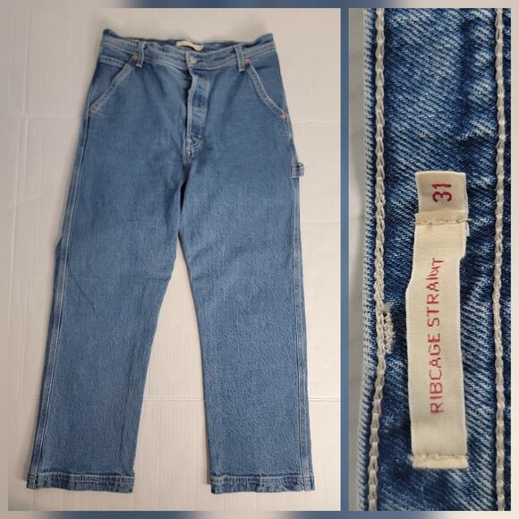 Levis Premium Ribcage Straight Jeans SZ 31 Carpenter Hoop Button Fly Big E - Picture 1 of 13